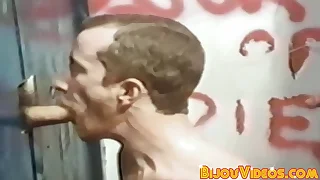 Retro glory hole cock sucking bill of fare with muscular gays