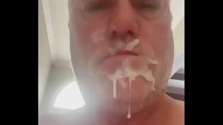 A self facial, then eating my own cum!